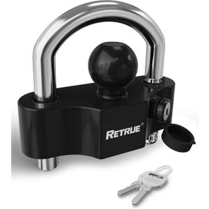RETRUE Universal Coupler Lock Trailer Locks Ball Hitch Trailer Hitch Lock Adjustable Security Heavy-Duty Steel Fits 1-7/8 Inch, 2 Inch, 2-5/16 Inch Couplers Black & Silver
