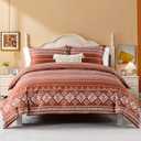 Quilta Boho Duvet Cover King Size - 100% Cotton Red King Duvet Cover Set Bohemian 3 Pieces Soft Comforter Set with Zipper Closure 8 Corner Ties for All Seasons, Burnt Orange/White ((104"x90") King)