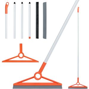 MAVRIZ Air Broom with Removable Rubber Strip and Broom Bristle, Squeegee Broom for Indoor Cleaning, Multifunctional Floor Squeegee for Dust, Hair, Liquids (Orange)