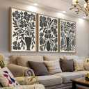 arteWOODS Botanical Framed Wall Art - Neutral Abstract Pictures Vintage Boho Floral Wall Decor Black Beige Minimalist Prints Aesthetic Vase Flowers Painting Artwork 20" x 28" Set of 3 Natural Framed