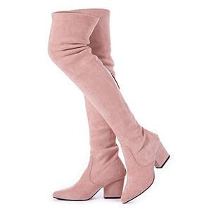 N.N.G Women Over the Knee Boots Suede Thigh High Suede Pink Size 6.5 Stretch Long OTK Comfort Suede Block Winter Designer Ladies Pointed Toe