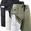 JWJ Men's 2 in 1 Workout Running Shorts 7 Inch Lightweight Athletic Gym Shorts with Compression Liner (3 Pack Black / Black White / Army White)