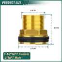 1PCS Brass Water Tank Connector, 1-1/2" NPT Female 2" NPT Male, Bulkhead Tank Adapter Fitting, with Rubber Ring, for Water Towers/Various Pipes/Fittings