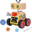 Robot Building Toy, Wooden Little Robot Assembly Kit for Kids 4-8 Years, STEM Educational Woodworking Crafts Projects for Kids, Gift for Boys and Girls 4 5 6 7 8 Years Old