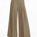 PRETTYGARDEN Womens Spring Wide Leg Palazzo Pants 2026 Trendy Loose Button High Waist Pleated Work Business Casual Trousers (Medium, Khaki)