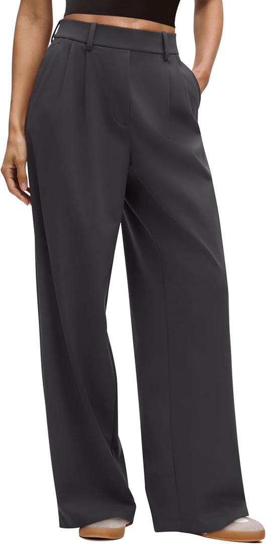 LASLULU Womens Black Dress Pants Wide Leg Casual Stretch Office Teacher Travel Track Trousers Pull on Comfortable Business Casual Stretchy Work Pants Slacks for Women (Black, X-Large)