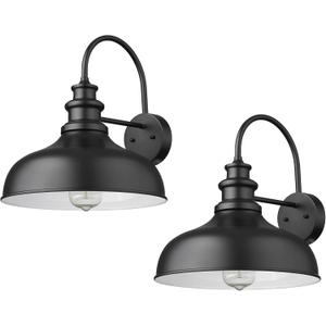 Bestshared Outdoor Farmhouse Barn Lights, 11.5 Dome Industrial Wall Sconces, Exterior Wall Lighting Fixture, Outside Light for Front Door Porch Garage (2Pack, Black+White)
