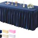 PARTISKY 1 Pack Navy Blue Tablecloths for Rectangle Tables 8ft, Wrinkle Resistant Navy Blue Table Cover Fitted Stretch Table Cloth with Pleated Ruffle Skirts for Party Banquet Dining Birthday Wedding