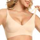 Womens Seamless Bra Deep V Gathering Design Breathable Side-Boob Control Wire-Free (M)