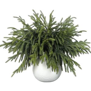 16 Pcs Real Touch Norfolk Pine Branch -18" Artificial Christmas Green Plants Branches Faux Greenery Stem Fake Cedar Pine Picks for Vase DIY Crafts Garland Wreath Xmas Indoor Outdoor Home Decor
