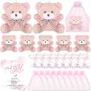 Sasylvia 25 Set Bear Baby Shower Favors for Guest 25 Mini Plush Toy Tiny Keychains 25 Thank You Tags 25 Organza Bag (Pink)