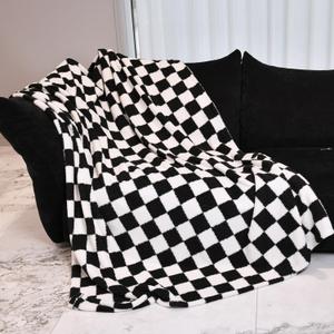 MERRYLIFE Checkered Throw Blanket Knitted Double-Side Checkerboard Grid Ultra-Plush Soft Fuzzy Cozy Blanket for Couch Chair Bed Travel (Black&White-1, 60x90inch)