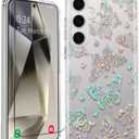Clear Glitter Butterfly for Galaxy S24 Plus Case, [Screen Protector] Shockproof Thin Flower Slim Cute Crystal Bling Women Hard Back Soft TPU Bumper Protective for Samsung S24 Plus 6.7 inch