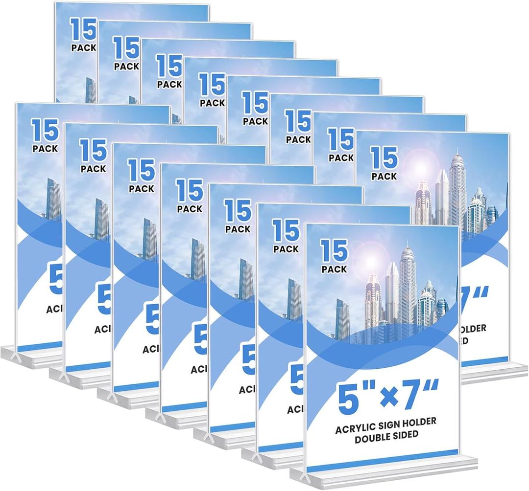 Acrylic Sign Holder, 5x7, 15 Pack Vertical Clear Table Menu Display, Double Sided, Plastic Stand, Suitable for Restaurants, Office, Store, Fair Acrylic Sign Holder, 5x7, 15 Pack Vertical Clear Table Menu Display, Double Sided, Plastic Stand, Suitable for Restaurants, Office, Store, Fair
