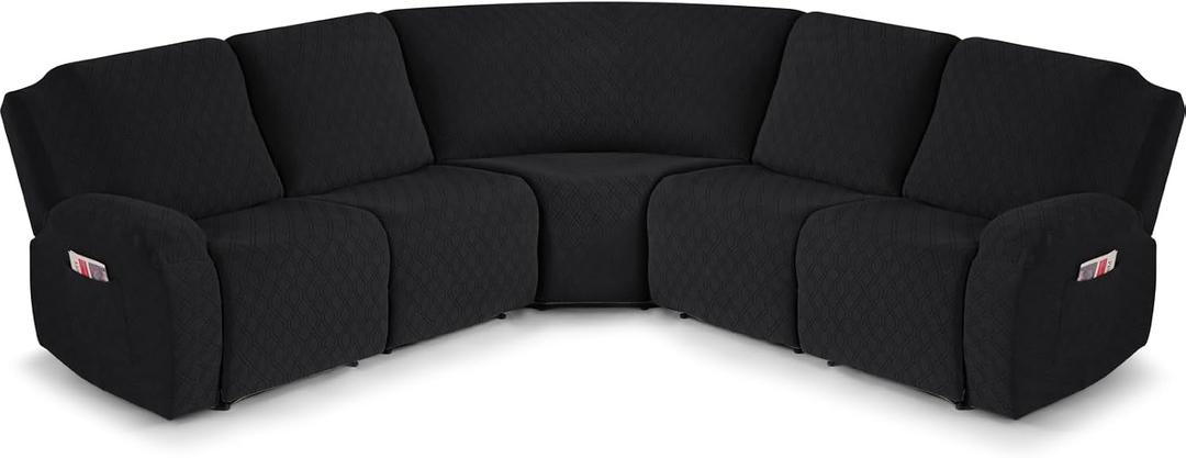 VANSOFY Extra Large Reclining Sectional Couch Covers, Washable 5-Piece Sofa Covers for L Shape Sectional Sofa Corner Seater, Thick, Soft Sofa Slipcovers (5 Seat Recliner CoverBlack)