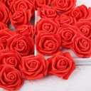 IPOPU 100 Pcs Artificial Flowers Roses Flower Heads Coral Red Foam Fake Roses for DIY Craft Wedding Centerpieces Arrangements Party Baby Shower Cake Decor Home Decorations (Red, Stemless)