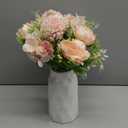 LESING Artificial Silk Rose with Vase Fake Flowers Wedding Flowers Bouquets Arrangement Home Office Party Centerpiece Table Decoration (Pink)