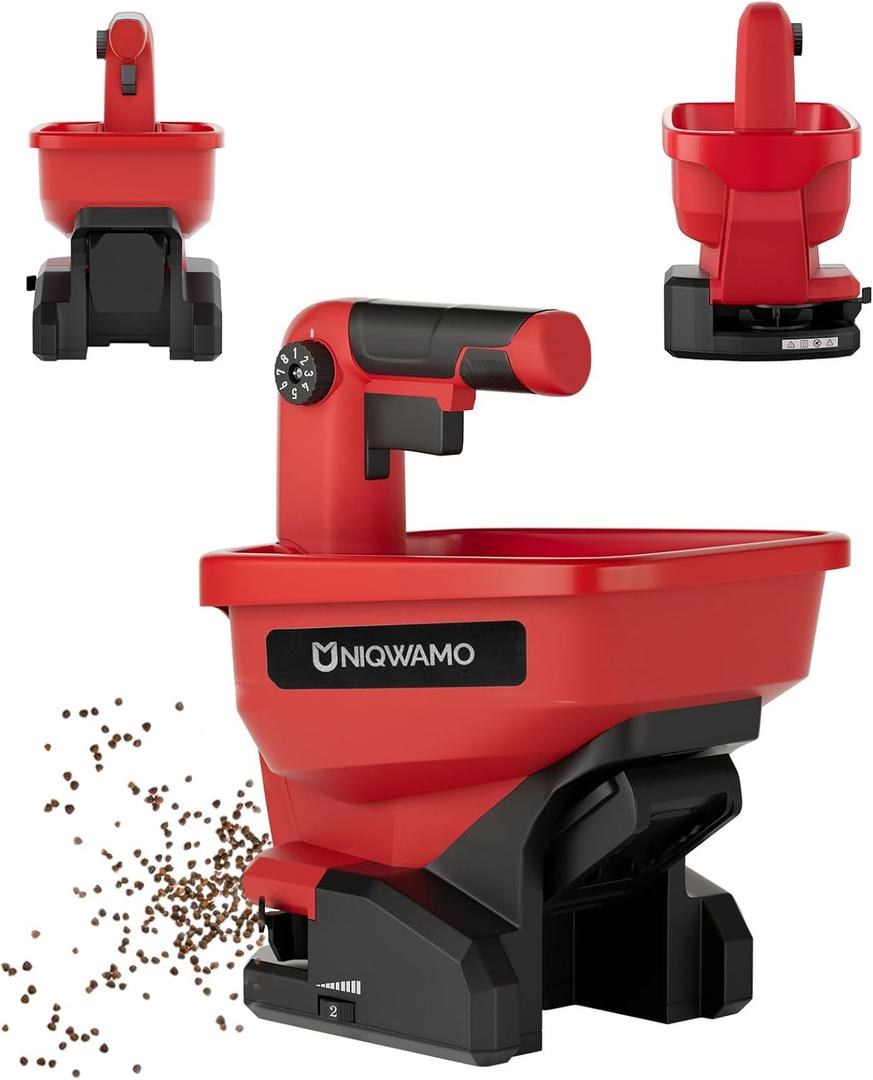 Uniqwamo Handheld Grass Seed Spreader Compatible for Milwaukee 18V Li-ion Battery, Grass Seeds, Rock Salt (Battery not Included) (Red)