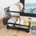 Dish Drying Rack, 2-Tier Large Dish Drying Rack for Kitchen Counter  Space Saving Dish Drainer Organizer with Utensil Holder and Cutlery Tray, Black