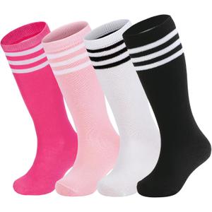 Zando 4 Pairs Kids Soccer Socks Baseball Softball Youth Athletic Boys Girls Knee High Socks