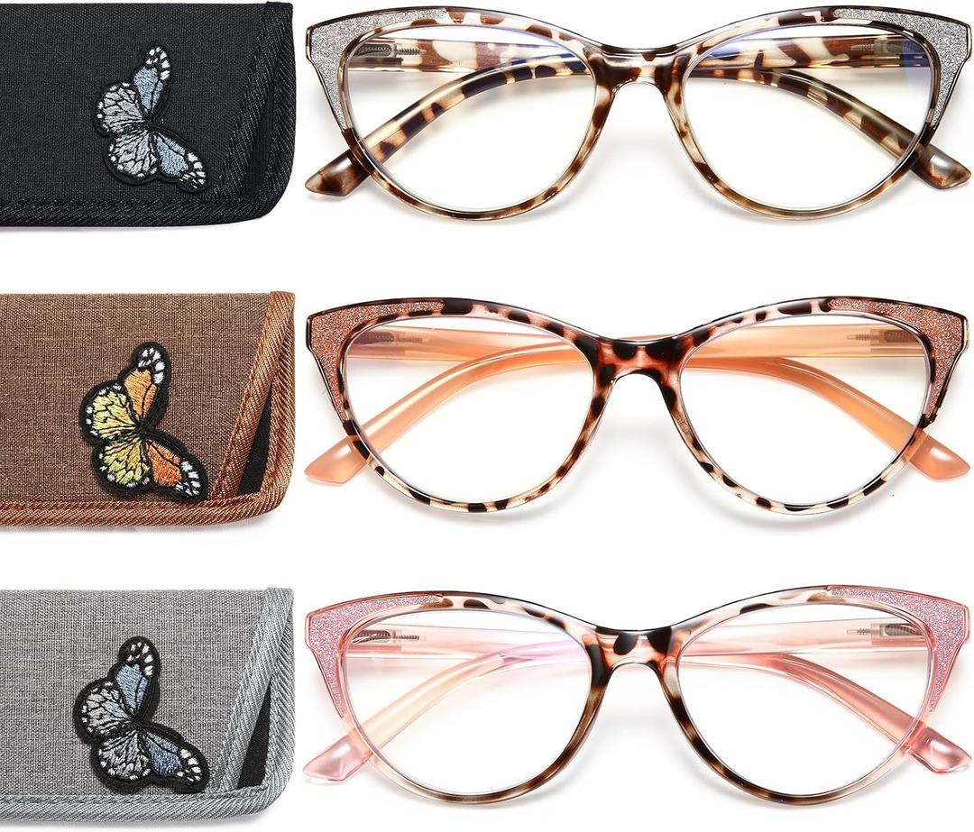 Cat Eye Reading Glasses for Women, Stylish Blue Light Blocking Computer Readers, Lightweight Spring Hinge Fashion Eyewear for Daily Use, 1.50 (Tortoise/Clear/Pink)
