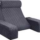 Vekkia Reading Pillow for Sitting in Bed Adult,Back Pillow for Sitting Up,Backrest Support Pillow with Arm Rest,Bed Chair Pillow with Big Pockets for Gaming,Watching TV in Floor,19in(Grace Grey)