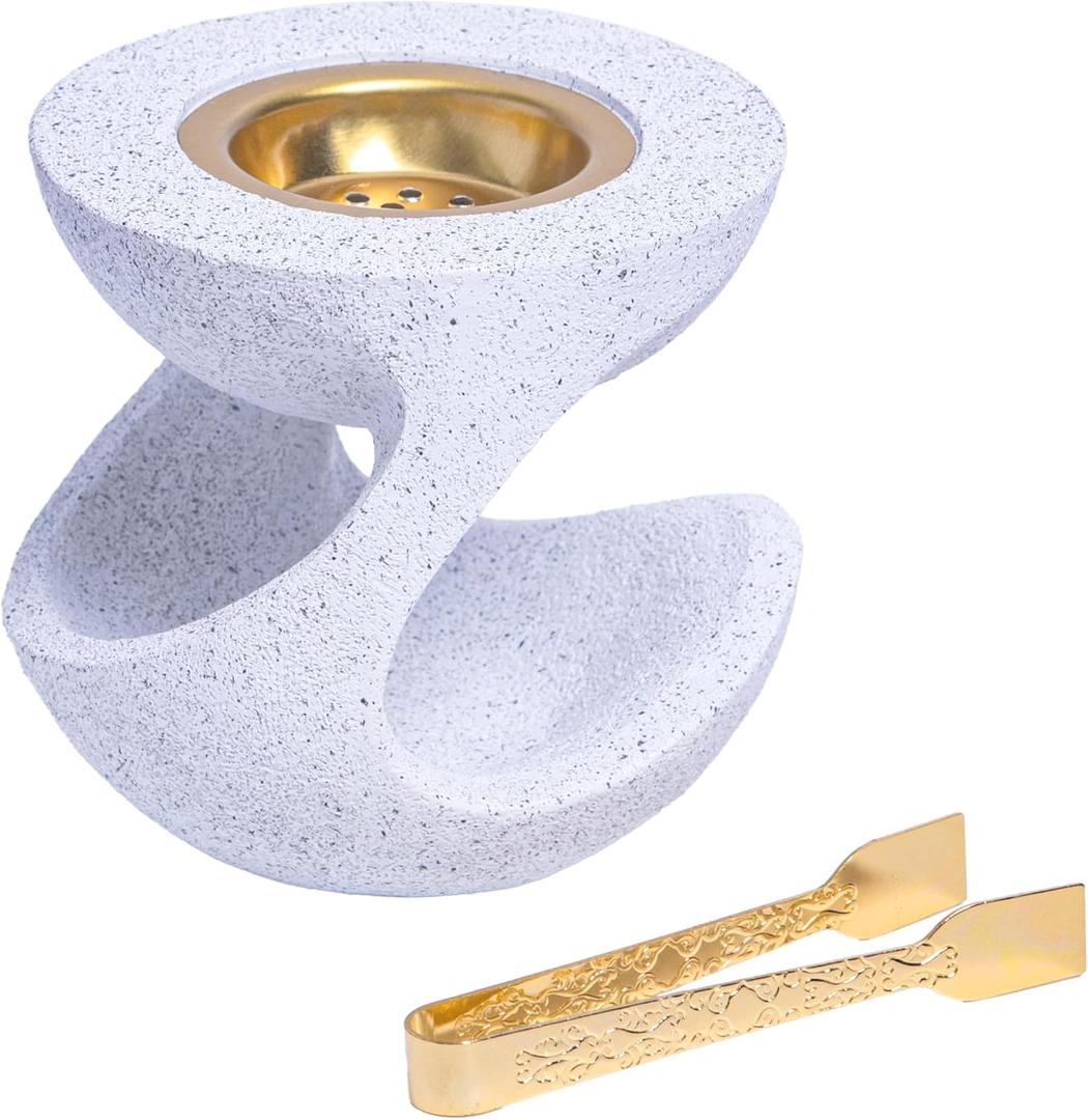 Bakhoor Burner Frankincense Resin Incense Burner for Charcoal with Tong, for Yoga Spa Aromatherapy Meditation, Home Office Decor (White)