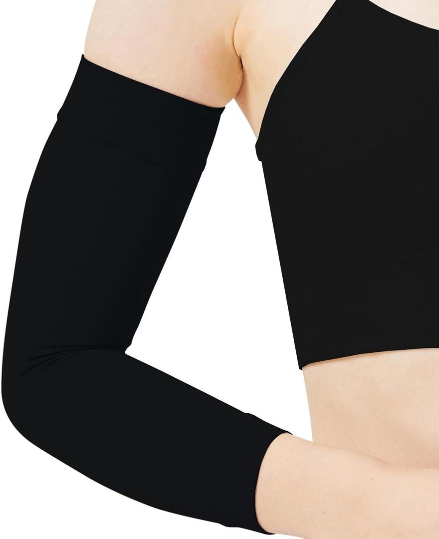 Compression Lymphedema Arm Sleeves for Women, 1 Pair 1520 mmHg Full Arm Support - Medical-Grade Compression & Snug Fit - for Circulation, Swelling, Edema, Post-Surgery (Medium, Black)