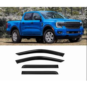 Tape-On Window Visors 4-Piece for 2024 2025 2026 Ford Ranger Sun Rain Guards Window Deflectors Vent Shield Shade Smoke