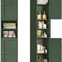 TEENFON 67" Tall Bathroom Cabinet with Adjustable Shelves and Doors, Narrow Bathroom Storage Cabinet for Small Space, Living Room, Entryway, Kitchen, Green, 11.8"d X 11.8"w X 66.9"h