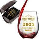 Retirement Gifts for Women Men- Retired 2025 Not My Problem Anymore Happy Retirement Gifts for Her Him Colleague Leader Boss Teacher Friend Nurse Coworker Retirement Wine Glass & Bottle Gift Bag Set