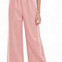 Haloumoning Girls Wide Leg Track Pants Kids Baggy Striped Parachute Pants Athletic Joggers with Pockets 5-14Y (Pink)