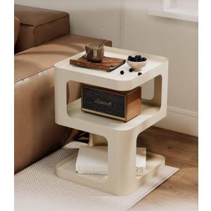XIV Side Table, Small End Table, Modern Nightstand, Accent Bedside Table, 3 Tier Night Stands, Metal Bed Side Table for Living Room Bedroom Outdoor Entryway, No Assembly Required (Off White, Square)