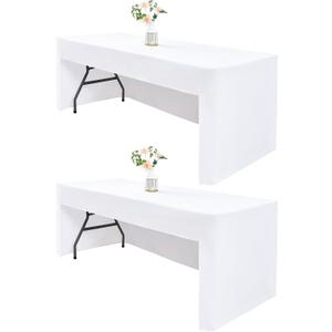 Wolkemer 2 Pack Open Back Fitted Tablecloth 4ft Rectangle (48x24 Inch), 3-Sided Vendor Table Cloth Washable White Fabric Event Table Cover for Folding Tables, Craft Shows, Displays, Parties, Weddings