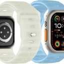 Sport Band Compatible with Apple Watch Ultra 2 Band 49mm 46mm 45mm 44mm 42mm for Men, Soft Silicone Wristbands Waterproof Replacement Strap for iWatch Series 11 10 9 8 7 6 5 4 3 SE Ultra 3 2 1, 2 Pack (Glow Green/Glow Blue)