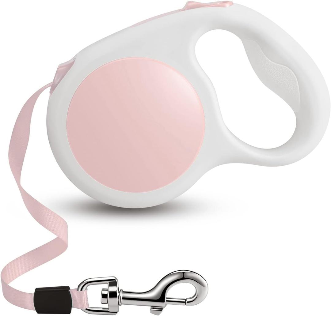 Pink Retractable Dog Leash 10 ft for Small and Medium Dogs and Cats, One Button Brake, Pause, Lock by LFCXHTY
