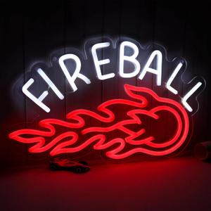 AHlove Neon Sign, LED Neon Light Sign 17x10， USB Powered Decorative Bar Open Sign for Home Bar Store Party Decor，FIREBALL Whiskey Neon Lights for Man Cave