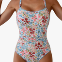 Eomenie Women's One Piece Swimsuit Tummy Control Slimming Bathing Suit Ruched Swimwear Tie Back Shell Stitch Swim Suit, Medium