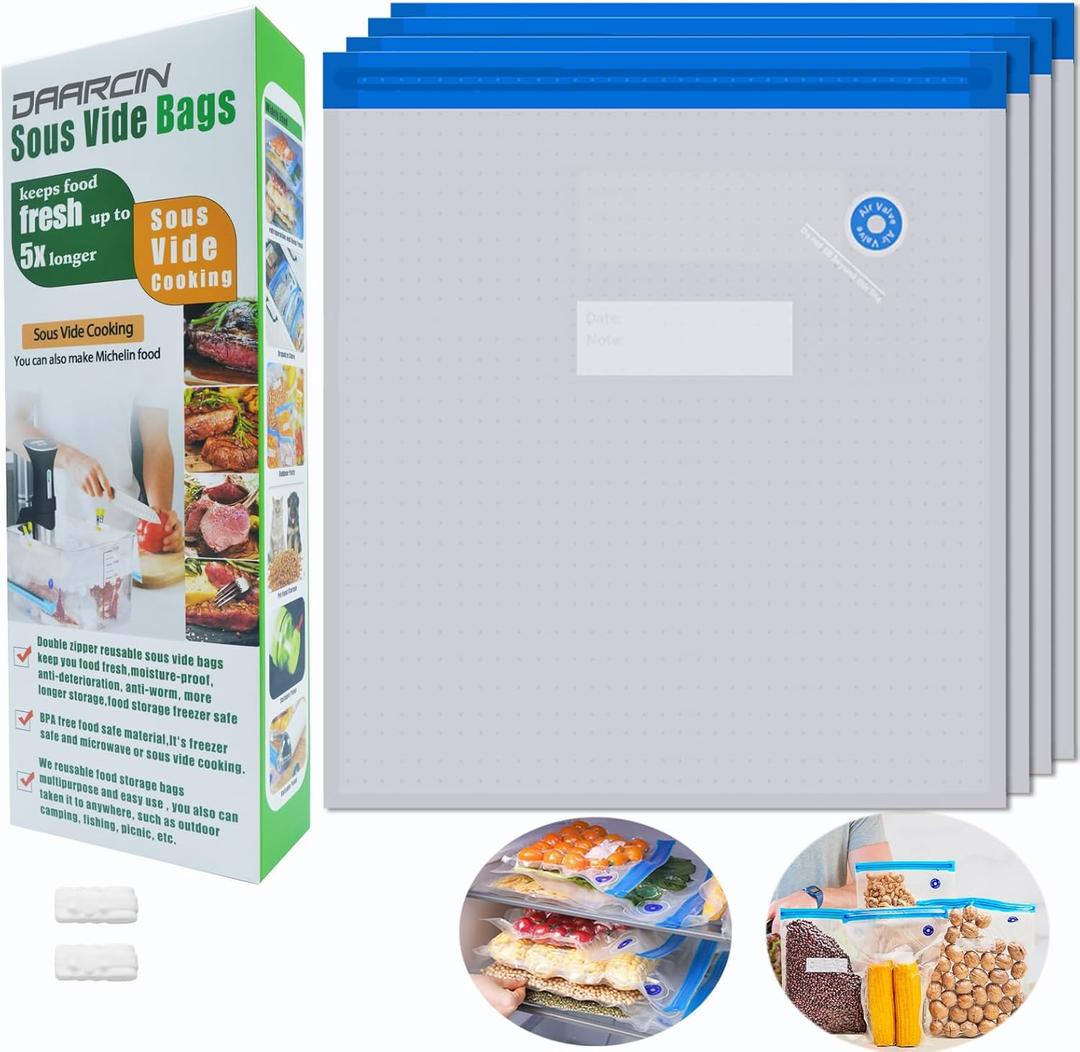 Super Large Sous Vide Bags15pcs kit,BPA Free Reusable Vacuum Sealer Bags and 2pcs Sealing Clips for Food Storage and Sous Vide Cooking(11.8x13.4in/30x34cm)