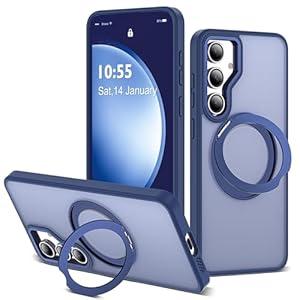 Zalinbo for Samsung Galaxy S23 FE Case with 360° Rotatable Magnetic Ring Stand Compatible with Mag-Safe Military Protection Shockproof Matte Translucent Phone Cases for S23 FE, Blue