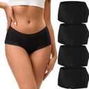 INNERSY Boy Shorts Underwear for Women Cotton Boxer Briefs Breathable Moisture Wicking Boyshorts Panties 4-Pack (Small, Black)