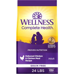 Wellness Complete Health Adult Dry Dog Food, Grain Free Kibble, Natural, Chicken Recipe, 24 lb Bag, BBD: 01 APR 2027