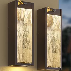 Dusk to Dawn LED Outdoor Wall Light 2 Pack, Bronze 15in Exterior Waterproof Porch Sconces, Large Modern Water Rippleed Outdoor Lighting Wall Mounted Outside Lantern for Garage Front Door