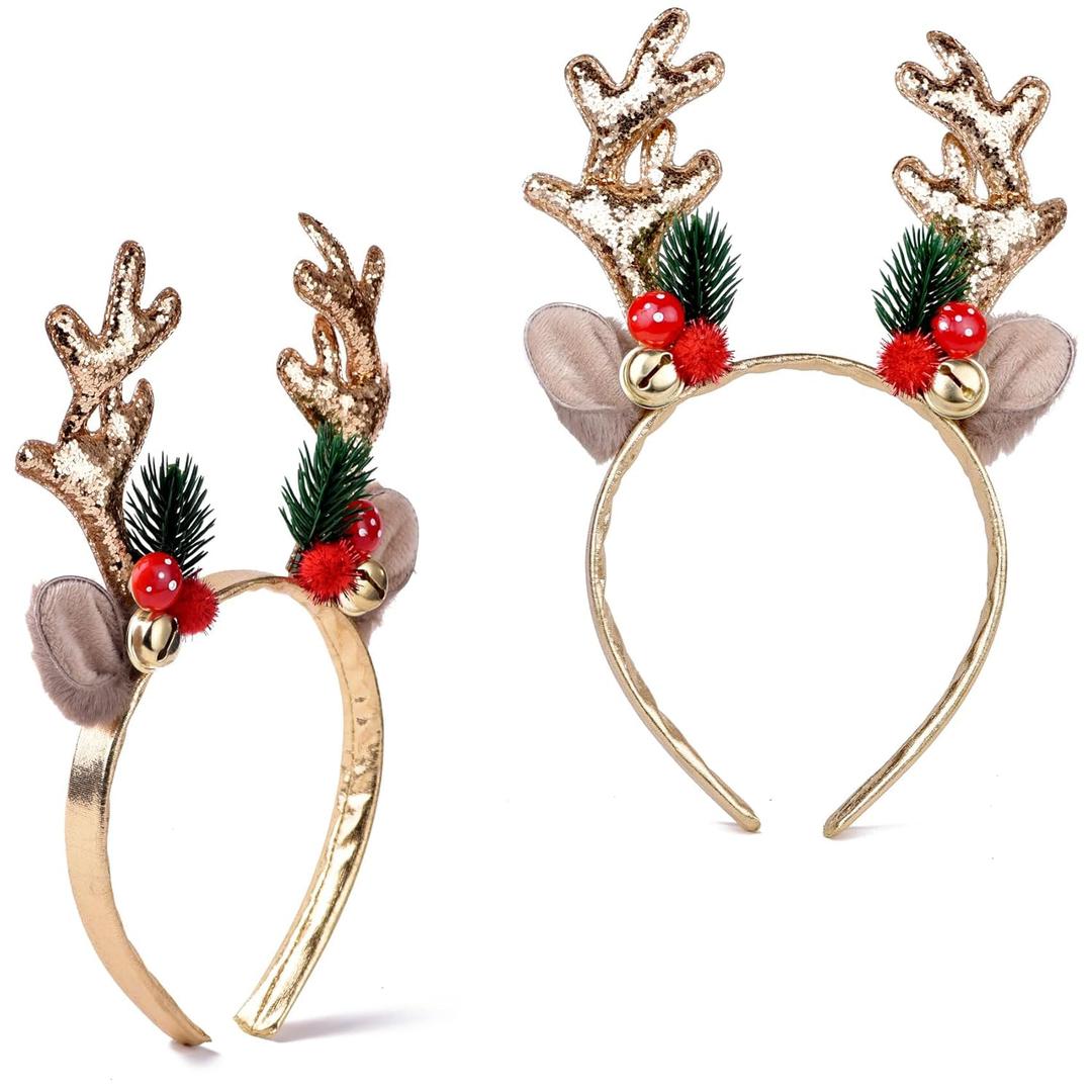 2Pcs Christmas Headband Deer Antlers Hairband Xmas Hair Hoop Holiday Festival Gift for Women