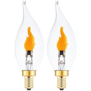 Flickering Flame Light Bulbs Candelabra Base E12 Flame Bulb, LED Flickering Candle Fire Light Bulbs for Christmas Holiday Decorations, 2 Pack