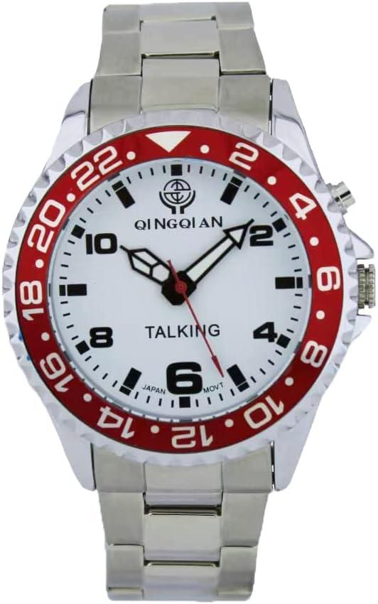 English Talking Watch Applicable to The Middle-Aged, The Elderly and The Visually impaired Rotating Silver Stainless Steel Band, Men's Style