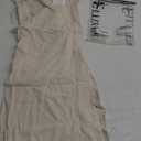 ELLEVEN Linen Flared Maxi Skirt with Back Slit - Elastic Waist Drawstring Long Flowy Ankle-Length Skirt (Small, Beige)
