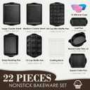 Baking Pans Set Nonstick, Bakeware Sets Stackable with Silicone Handles, AIVIKI 22 Pieces Oven Pan for Cooking Including Baking Cookie Sheet with Rack, Roast Pan, Cake Pan, Loaf Pan, Muffin Pan, Black