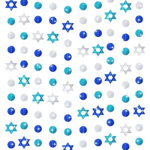 MARFOREVER 41 Ft Hanukkah Decorations Hanging Banner 5 PCS Chanukah Decorations Glitter Blue White Star of David Streamers Swirls Hanukkah Garland for Jewish Party Home Wall Ceiling Decor