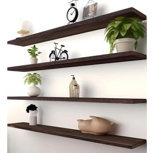 PHPH 36 Inch Wood Floating Shelves for Wall, Wooden Wall Shelves for Bedroom, Set of 4 Brown